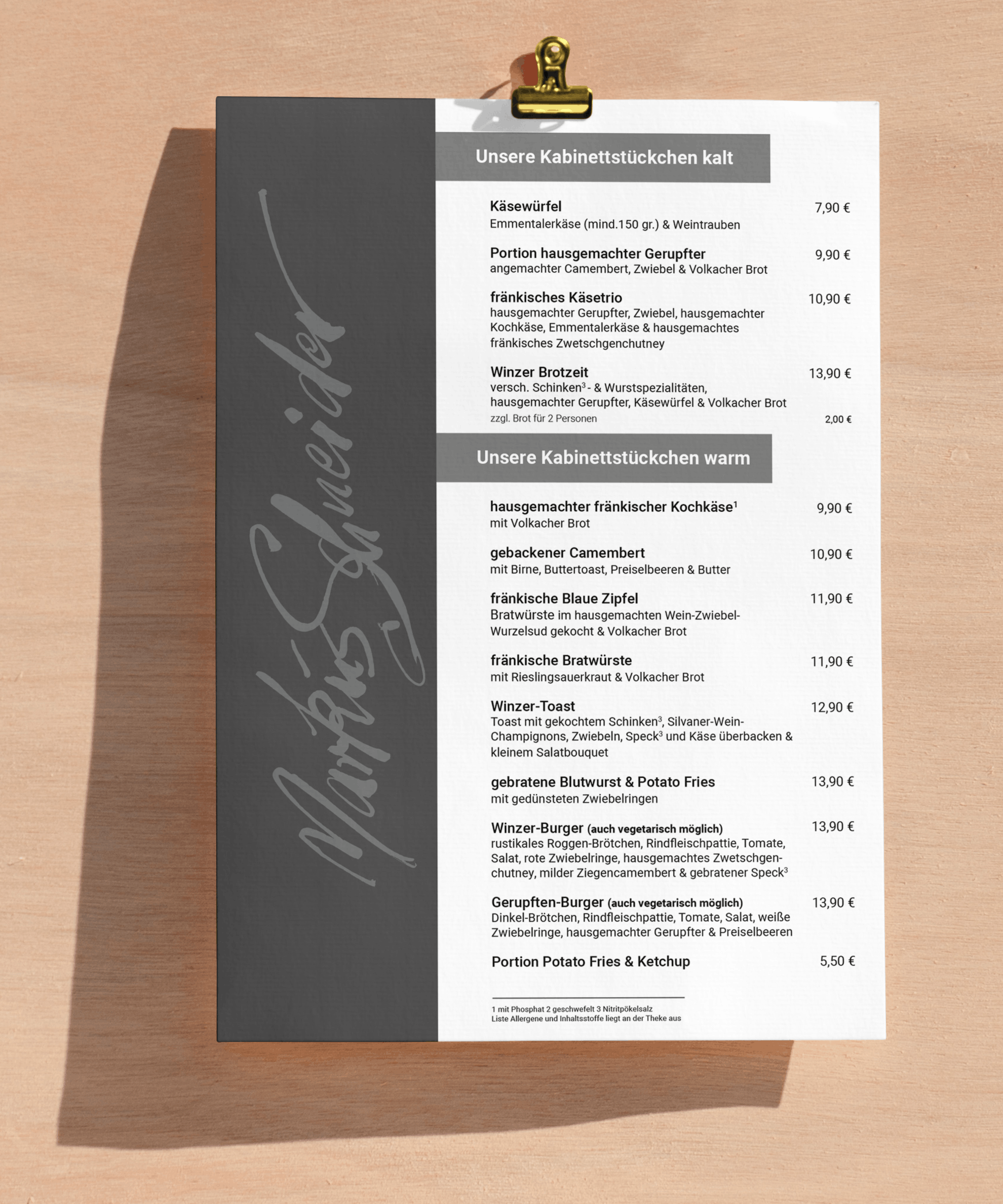 Vorschau: Speisekarte für ein Weingut